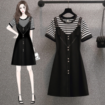 Gestational Maternity 2021 Summer dress New cover Belly Slim Striped two medium long pregnant woman summer Lions dress