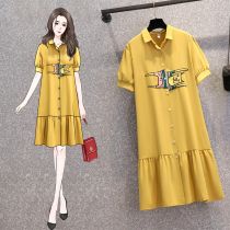Pregnancy Woman Dress 2021 Summer Fashion New Medium Long Style Slim Hymn Dress Ultra Cartoon Shirt Collar Dress