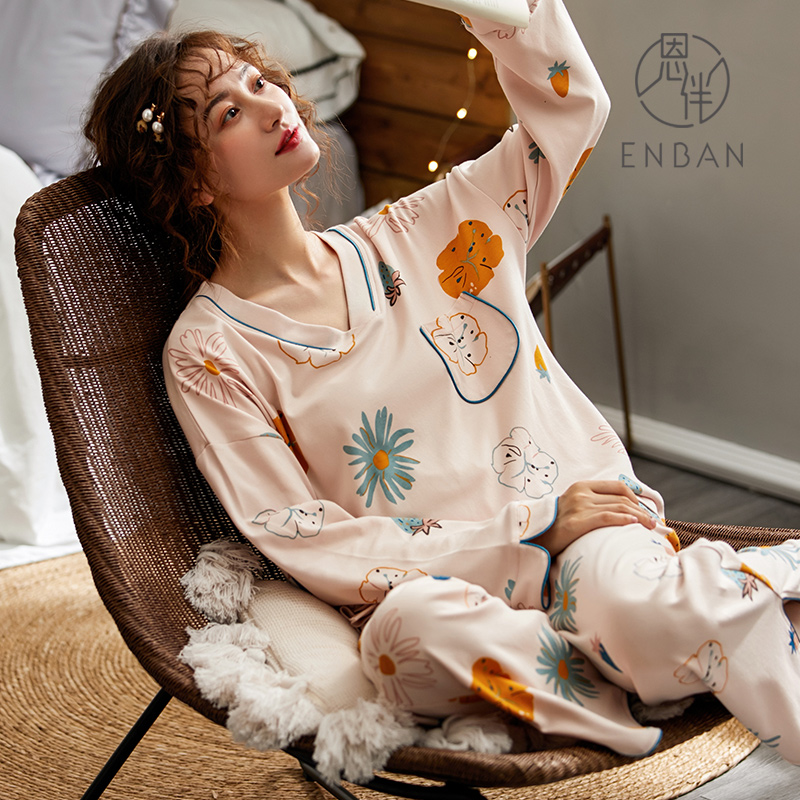 恩伴春秋月子服纯棉薄款产后孕妇睡衣冬季产妇怀孕期喂奶衣哺乳衣