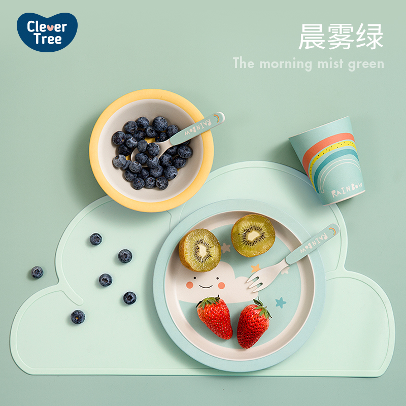 Baby Dinner Plate Baby Cutlery Bamboo Fiber Learn Eating Training Spoon Fork Suit Cartoon Sub SIDE FOOD BOWL