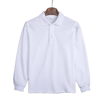 Boys' White T-Shirt, Girls' Lapel Pure Cotton Kidsren's Spring & Fall Bottoming Shirt, Primary and Secondary School Uniform, Polo Shirt, Long Sleeves