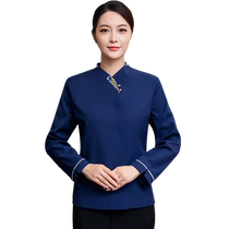 Chinese style waiter work clothes long-sleeved mens and womens catering hotels restaurants restaurants private kitchen autumn and winter work clothes
