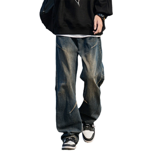 Ретро осенние джинсы с начесом, штаны, в американском стиле, свободный прямой крой