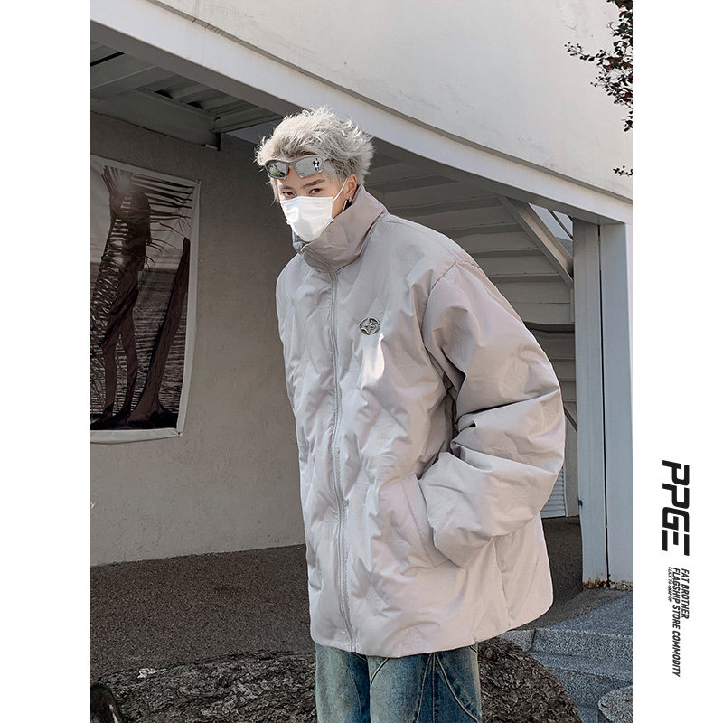 Grey upright collar light and thin down clothes men's winter white duck suede cotton jacket American Tide Cards Short cotton padded jacket-Taobao