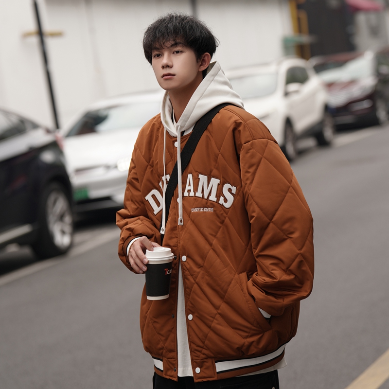 Fake Two Coats Men's Autumn Winter Tide Cards American Vintage Rhomboid Cotton Clothing Vantage Baseball Suit Tide-Taobao