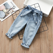 Girls pants 2021 spring new sports pants foreign-style small children Spring and Autumn childrens leisure belt wear pants