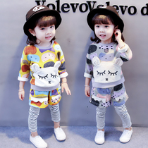 Girl set 2020 new childrens clothing foreign sports girls children Net red cartoon spring autumn pullover Spring