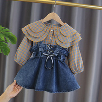 Female baby Spring Suit Girl spring 2021 New 1 foreign spring strap skirt 3 years old 2 girls 4 denim skirt