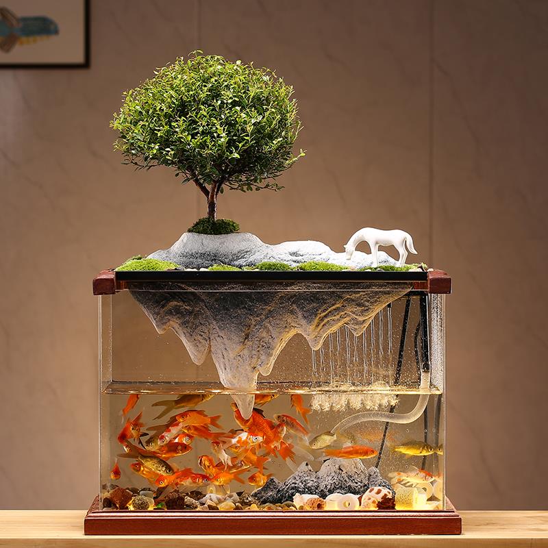 Circulating water tank decorated living room small household creative ceramics artificial rockwork aquarium desktop furnishing articles