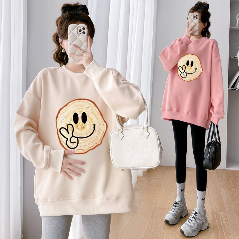 Maternity Wear Autumn and Winter 2023 New Cartoon Smiley Face Thickened Sweatshirt Set Loose Lazy Style Fleece-Lined Plus Size Top Maternity Wear Autumn and Winter 2023 New Cartoon Smiley Face Thickened Sweatshirt Set Loose Lazy Style Fleece-Lined Plus Size Top