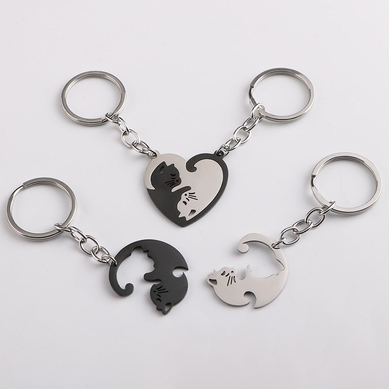 Keychain Couple Style Pair of Love Cat Pendants for Men and Women, Waist Hanging Stainless Steel Anti-Lost Key Chain Ring, Bag Accessories Keychain Couple Style Pair of Love Cat Pendants for Men and Women, Waist Hanging Stainless Steel Anti-Lost Key Chain Ring, Bag Accessories
