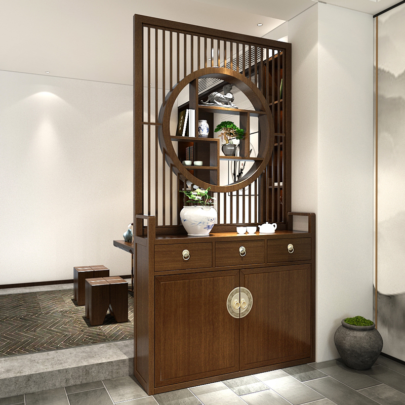 New Chinese solid wood screen swinging piece partition living room modern minimalist sheltering decorative door hall Xuanguan cabinet for household entry