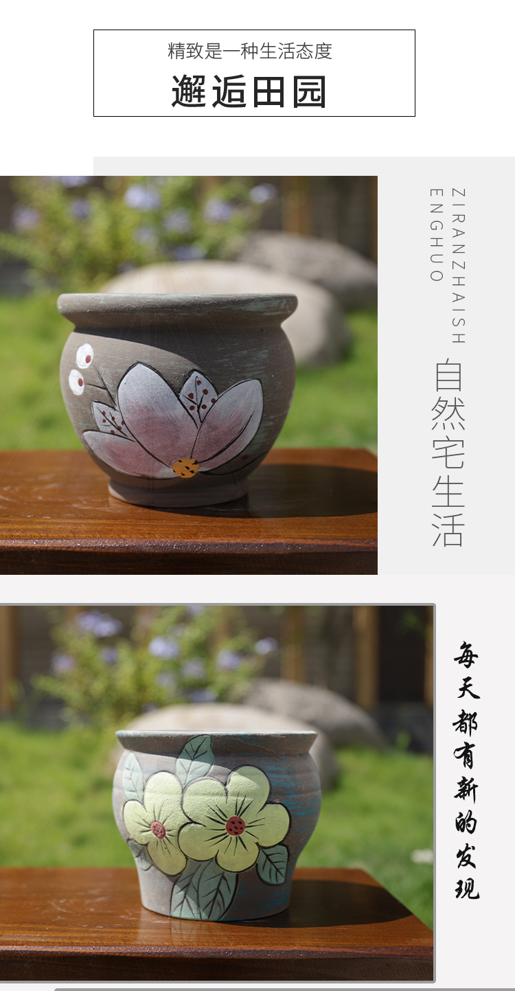 Fleshy flower POTS, large diameter Korean plain color meat meat plant POTS of rural wind hand - made contracted through pockets pottery flowerpot