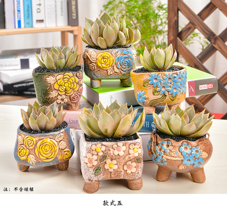 Ceramic pot small special creative breathable more meat more thumb the plants flower pot basin clearance size wholesale
