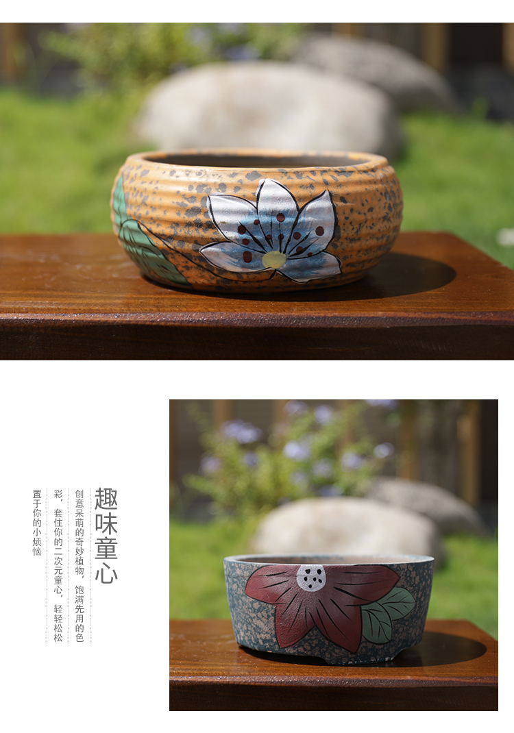 Fleshy large - diameter pot special color bag mail, coarse pottery large platter flowerpot Korean rural wind flower pot clearance