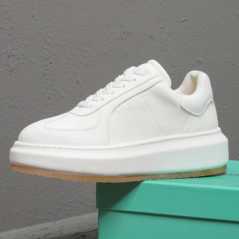 Viplan10Cm Men's White Sneakers, Summer Genuine Leather Breathable 6/ 8cm Height-Increasing German Training Shoes, White Sneakers