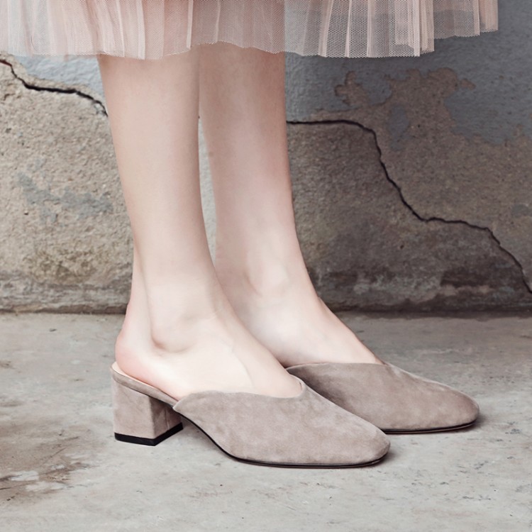 Renaissance head coarse and sandals shoes outer wearing bag-headed half-slippers in real leather with Muller shoes lazy shoes