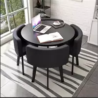 Черный круглый стол + черная кожа, 90 -сантиметровый рабочий стол