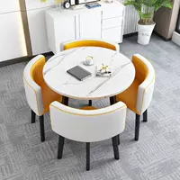 Растерный круглый стол + желтая и белая кожа, 90 -сантиметровый рабочий стол