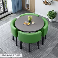 Серый круглый стол + зеленый кожаный кресло, 90 см на рабочем столе