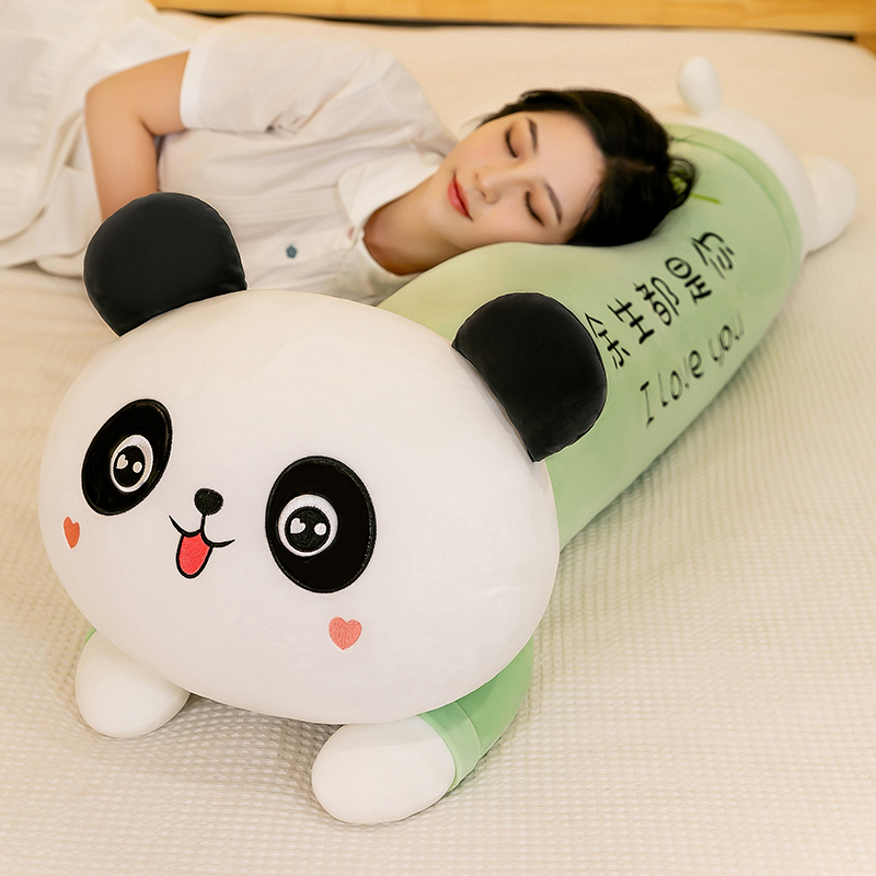 Cute Round-Eyed Long Panda Pillow, Children's Animal Giant Panda Head Pillow, Couple Style Plush Doll, Super Soft and Removable for Washing