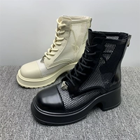 Martens, летние тонкие дышащие сетчатые летние ботинки, из натуральной кожи, подходят для подростков, широкий устойчивый каблук