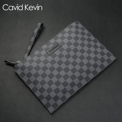 Cavid Kevin Men's hand wrapped in European and American business casual cowhide grid hand -grabbing envelope bag wallet