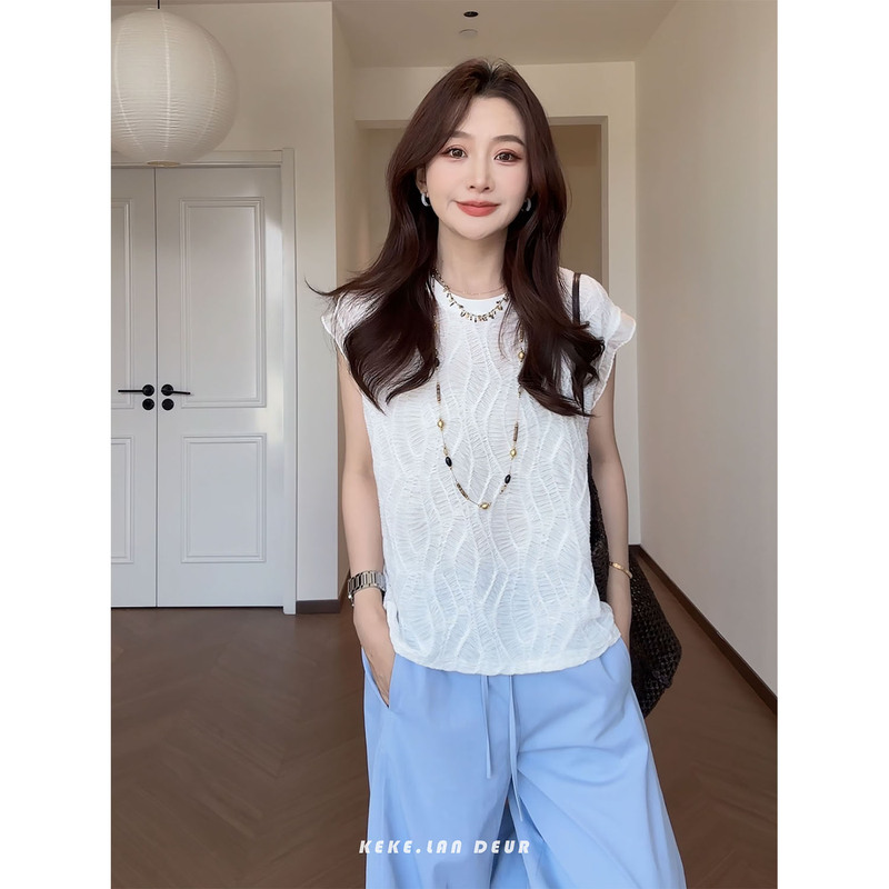 Keke【Monet Pink Mist Sea】French-Style High-End Versatile Niche Sleeveless Vest Keke【Monet Pink Mist Sea】French-Style High-End Versatile Niche Sleeveless Vest