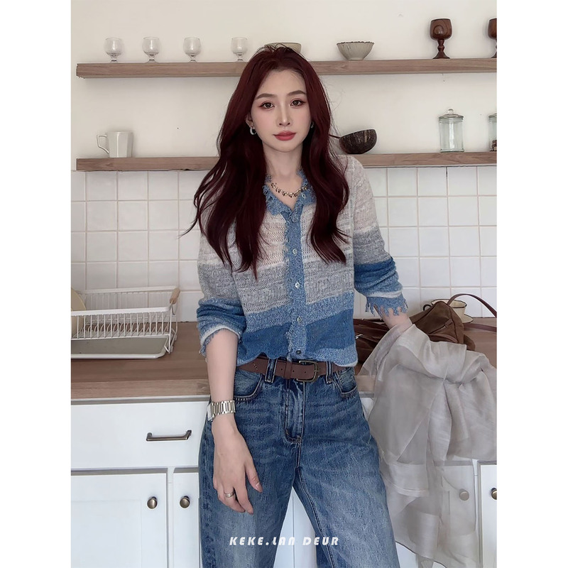 Keke【Waiting for the Wind to Sing】2026 Autumn New Alpaca Wool Color-Block Korean Style Knitted Sweater Versatile Women's Sweater Keke【Waiting for the Wind to Sing】2026 Autumn New Alpaca Wool Color-Block Korean Style Knitted Sweater Versatile Women's Sweater