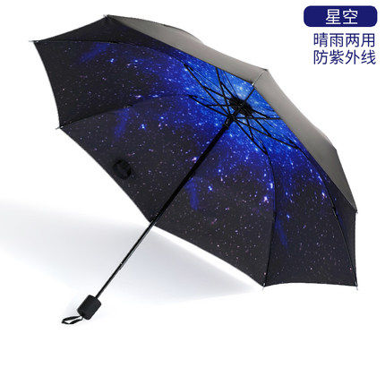 Student sunny umbrella anti-ultraviolet sun umbrella male and female manual sunshade sunscreen black glue tri-fold portable dual-use