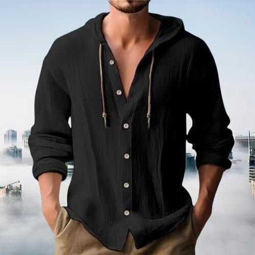 Cross-Border European and American Pure Cotton Casual Fashion Long-Sleeved Shirt Hoodie Drawstring Top Jacket Foreign Trade European Size Men's Clothing