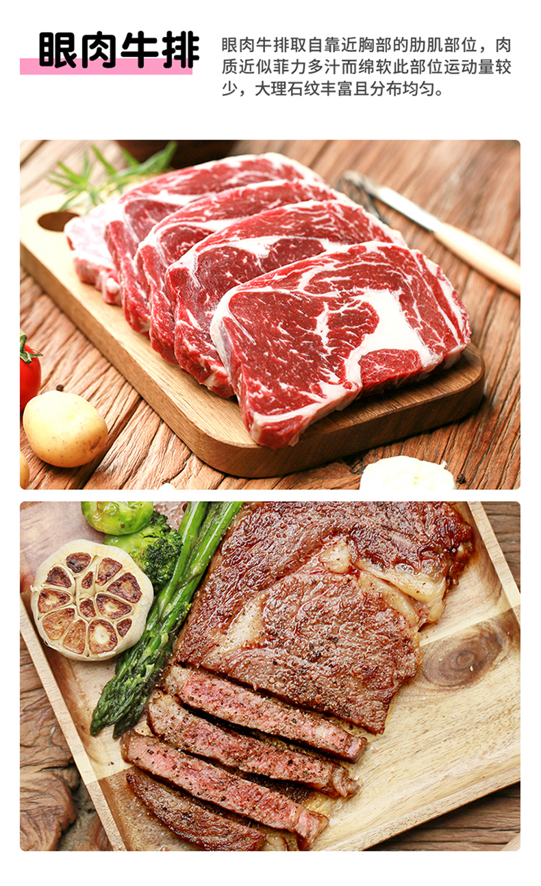 澳洲进口 小牛凯西 眼肉/西冷牛排套餐 100g*10片 图5