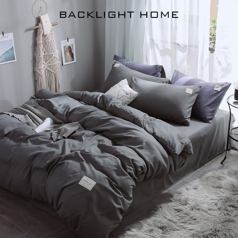 Pure color double fight washed cotton four-piece set ins college student dormitory bedding three-piece set single double quilt cover