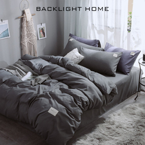 Pure color double parquet washed cotton four sets of sets of college students Dormitory Bed Bedding three sets of single double quilt cover