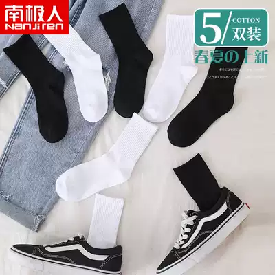 Antarctic couple socks Women's mid-tube socks Spring and Autumn solid color cotton socks Men's stockings deodorant sweat-absorbing thin socks ins tide