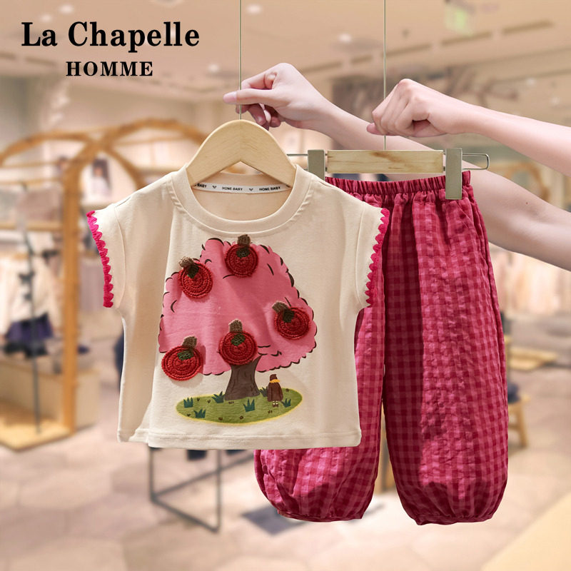 La Chapelle/ детская одежда, летний костюм для девочек, новинка 2026 года, детские клетчатые брюки без рукавов в западном стиле, костюм-двойка