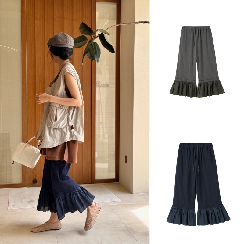 Raw Stone Needle-Woven Patchwork Elastic Waist 8-Point Pants Versatile Bottoms 26 Spring/Summer Juneshan Raw Stone Needle-Woven Patchwork Elastic Waist 8-Point Pants Versatile Bottoms 26 Spring/Summer Juneshan