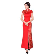Catwalk cheongsam extra long 2024 new fishtail long style high-end atmospheric temperament elegant stage performance clothing for women spring