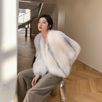 Sunset rose marble fox fur woven front long back short fur coat women young net red short coat