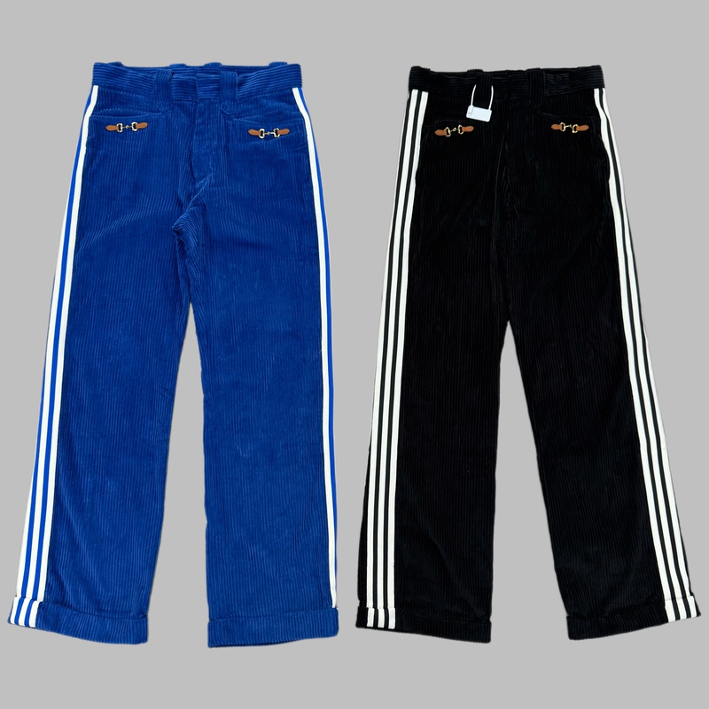 Factory Director's Independent Collaboration Three-Stripe Corduroy Pants, Luxury Trendy Baggy Style, Loose Straight-Leg Sports Casual Pants
