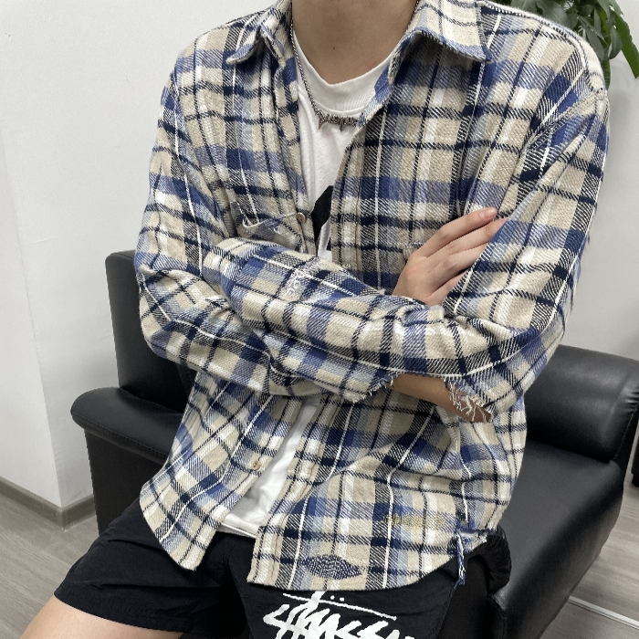 Explore Factory Manager Vujade004's Destroyed Plaid Flannel Shirt Cleanfit Unisex Couple Loose Jacket