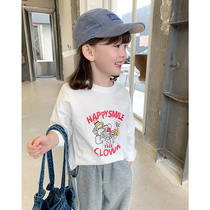  Girls cotton T-shirt 2021 spring new childrens clothing Western style long-sleeved t-shirt baby casual loose bottoming shirt
