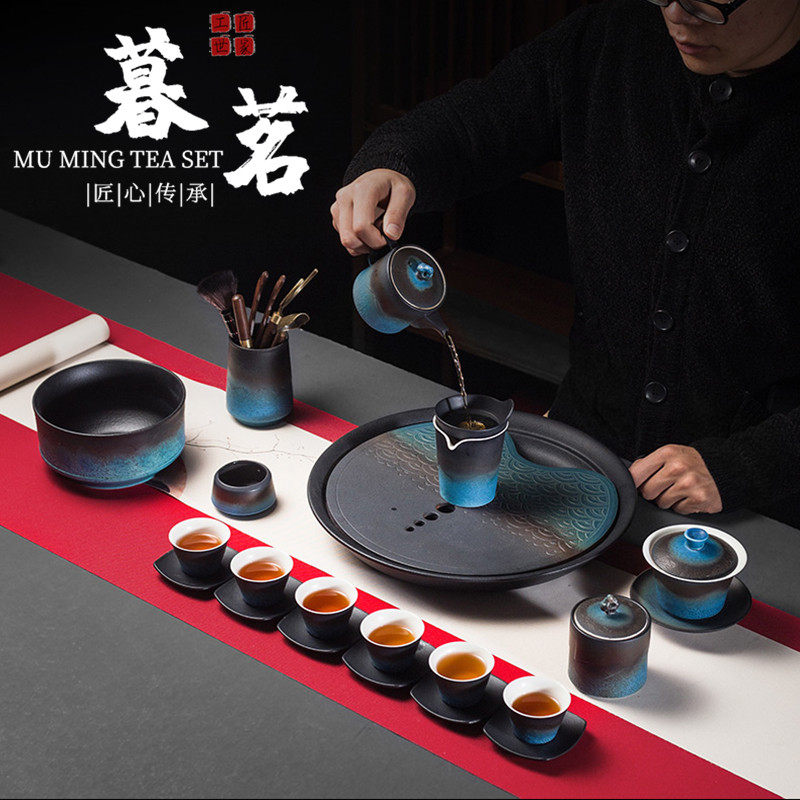 Tea Set Group Home Day Style Kung Fu Tea Set Ceramic With Tea Tray Cover Bowl Tea Set Integrated Ceramics 2022 New