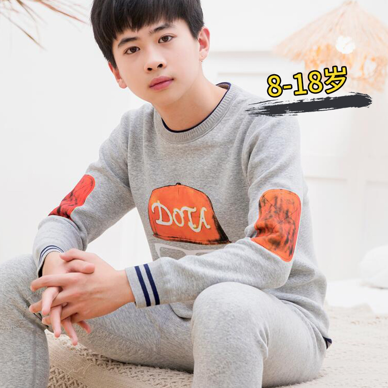 Teenagers' thermal underwear thickened and velvet male junior high school students high school big boy men's autumn clothes and long johns suit winter