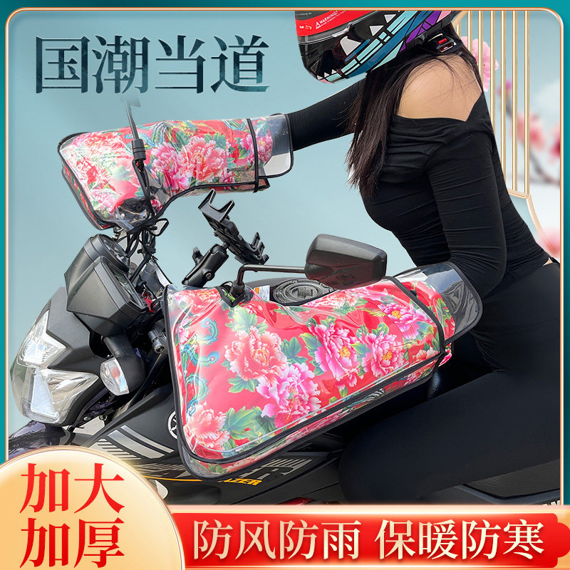 Winter Electric Bike Handlebar Covers Are Waterproof, Windproof, Warm, Thickened with Velvet Cotton, and Cold-Proof for Electric Scooters and Motorcycles