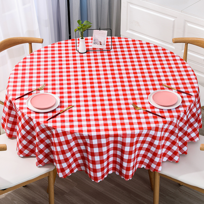 Tablecloth for Catering and Commercial Use, Large Round Tablecloth, Waterproof, Oil-Proof, Washable, Red Checkered, Round Tablecloth for Food Stalls