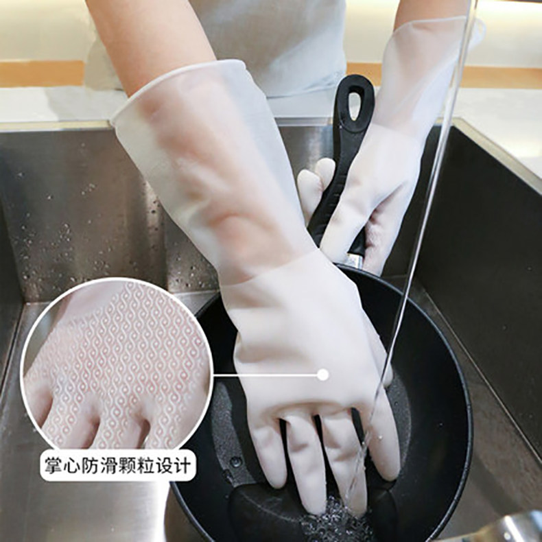 Kitchen dishwashing gloves female brushing dishwashing dishwashing rubber leather household waterproof and durable handcuff cleaning and working