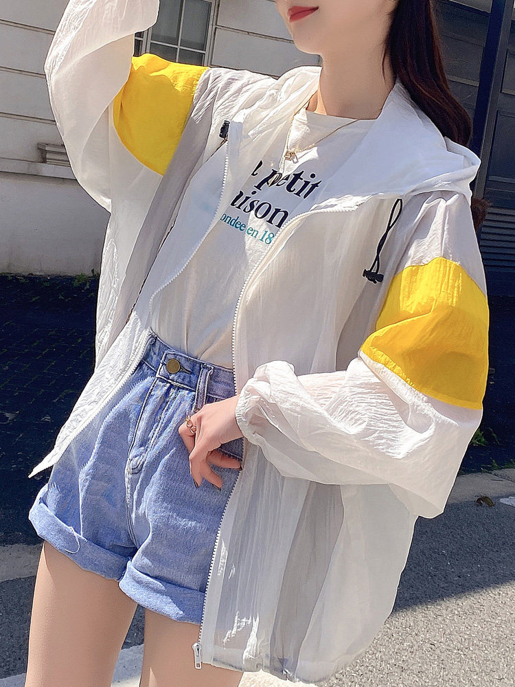 2021 summer new sun protection clothing women's long-sleeved hooded short sun protection jacket breathable all-match loose sun protection clothing shirt