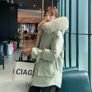 冬季大毛领派克服短款连帽羽绒服