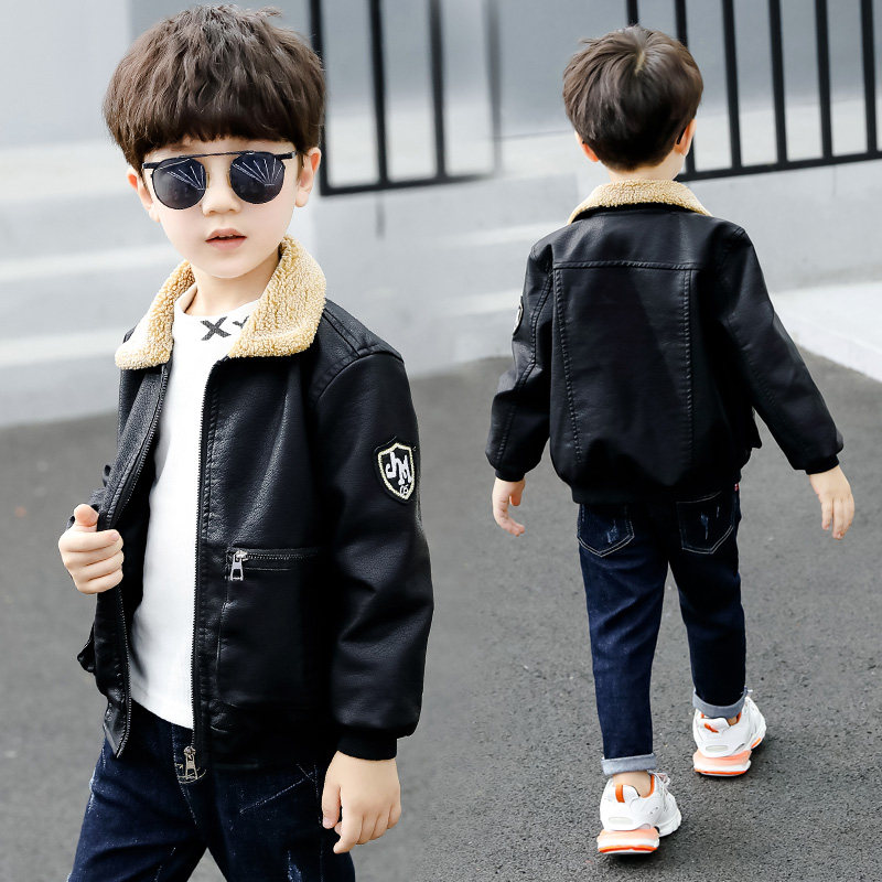Children's clothing boys' leather jackets 2021 autumn and winter new children's autumn and winter middle and large children's baby Western leather jackets plus velvet